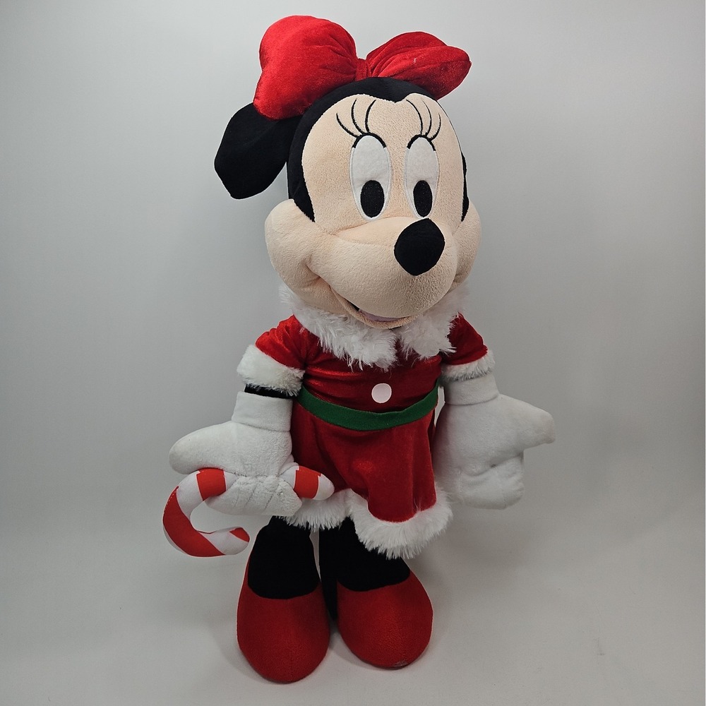 VTG Disney Gemmy Christmas Santa Minnie Mouse Candy Cane Standing Plush 20"